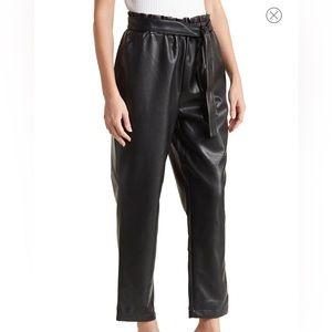 Faux Leather Belted Paper Bag Pants.